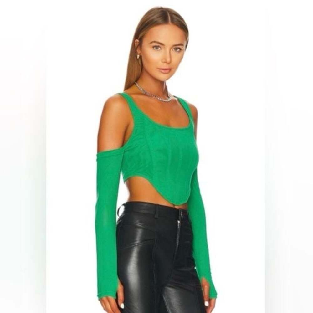 BY.DYLN Aria Green Corset Top Off Shoulder Y2K Size S
